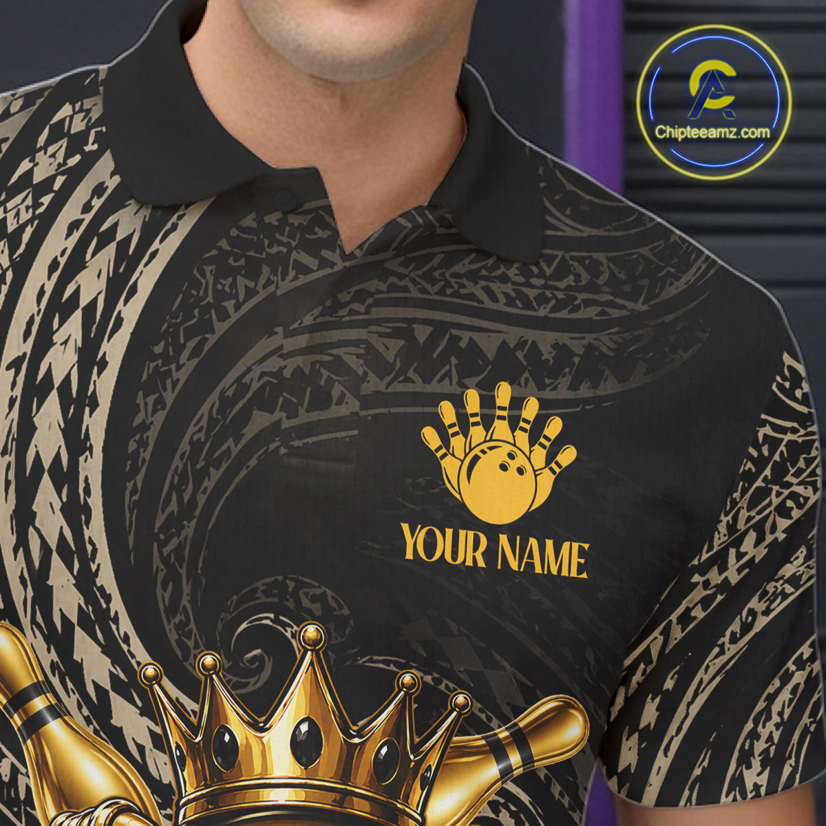 Black And Gold Crown Bowling Ball & Pin Jerseys For Men Custom Claws Skull Bowling Team Attire NYN3170