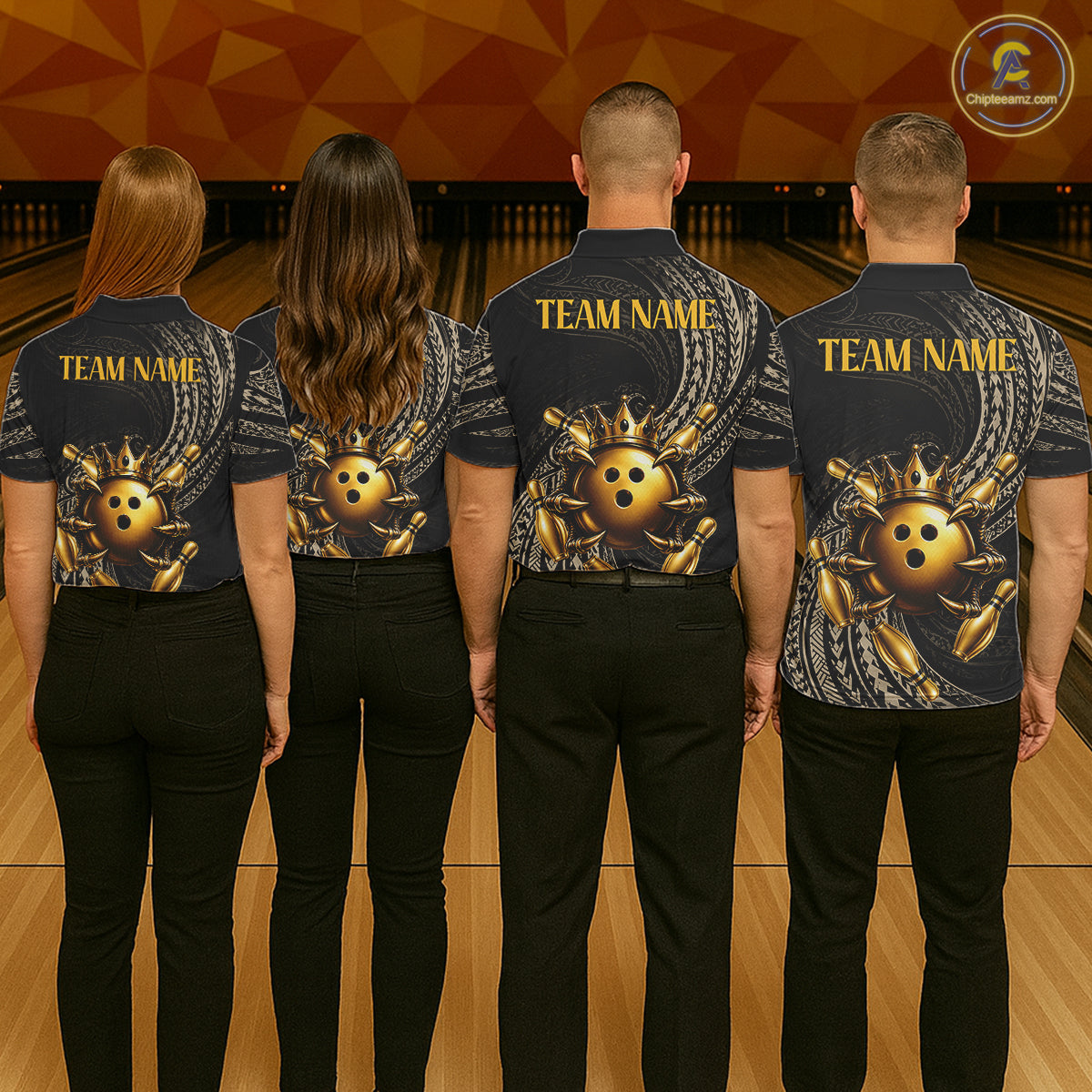 Black And Gold Crown Bowling Ball & Pin Jerseys For Women Custom Claws Skull Bowling Team Attire NYN3170