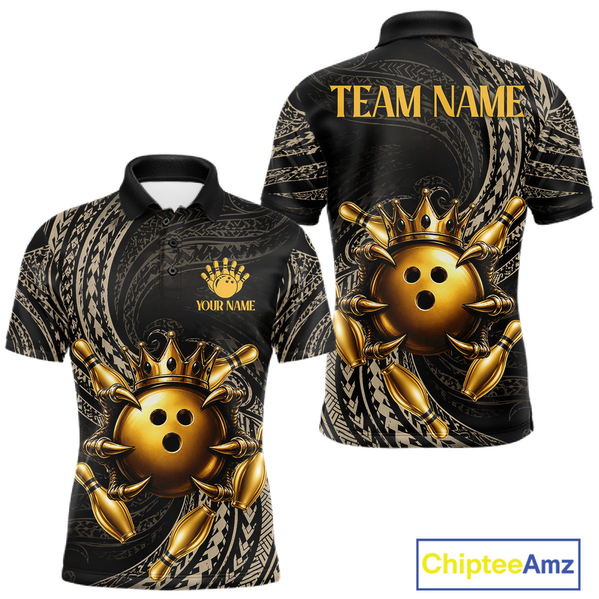 Black And Gold Crown Bowling Ball & Pin Jerseys For Men Custom Claws Skull Bowling Team Attire NYN3170