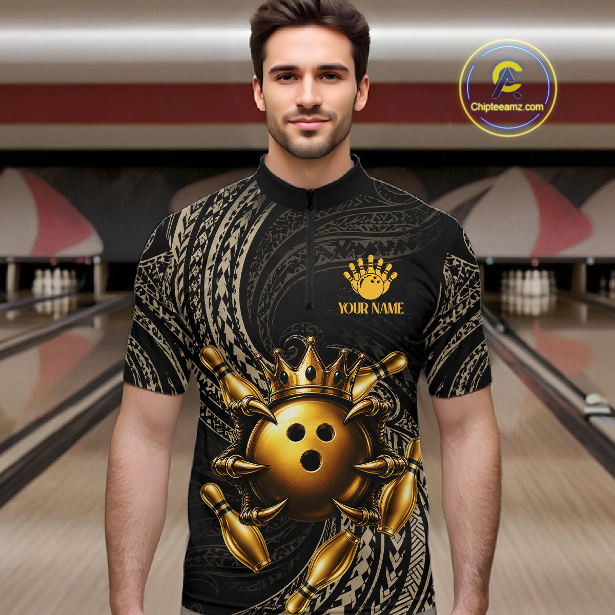 Black And Gold Crown Bowling Ball & Pin Jerseys For Men Custom Claws Skull Bowling Team Attire NYN3170