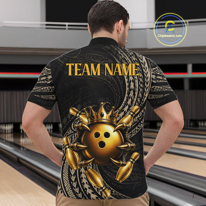 Black And Gold Crown Bowling Ball & Pin Jerseys For Men Custom Claws Skull Bowling Team Attire NYN3170