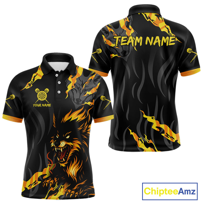 Orange Ferocious Wolf Dart Arrow Funny Darts Shirt For Men - Customizable Name NYN0406
