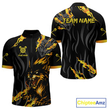Load image into Gallery viewer, Orange Ferocious Wolf Dart Arrow Funny Darts Shirt For Men - Customizable Name NYN0406