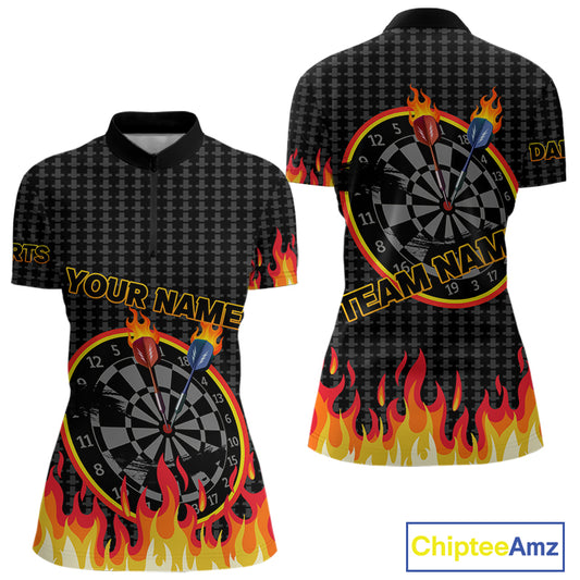 Fire Dart Arrows & Flaming Pattern Darts Shirt For Women - Customizable Name & Team NYN0409