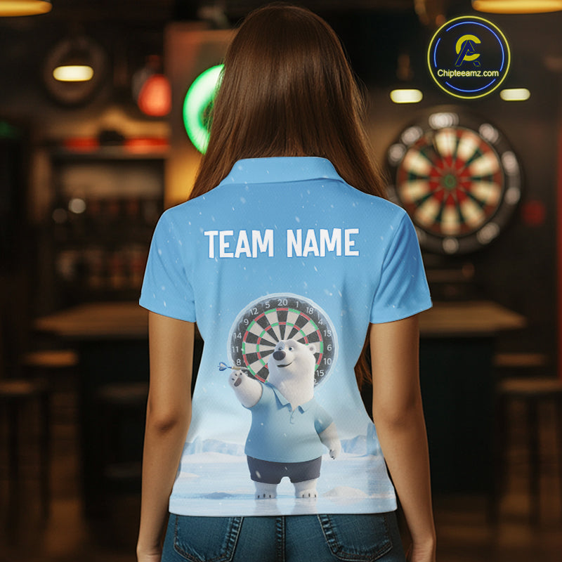 Custom Funny Polar Bear Plays Ice Dart Arrow Darts Polo Shirt For Women, Dart Team Jerseys NYN1819