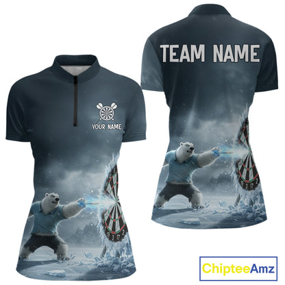 Custom Horror Polar Bear Ice Dartboard Darts Quarter-Zip Shirt For Women, Funny Dart Team Jerseys NYN1820