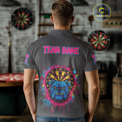 Custom Funny Bulldog Colorful Dartboard Darts Polo Shirt For Men Splatter Dart Jerseys NYN1826
