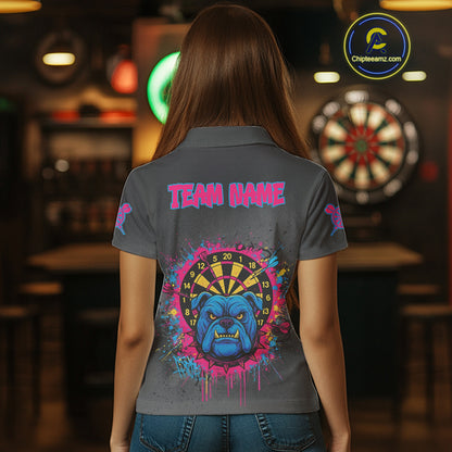 Custom Funny Bulldog Colorful Dartboard Darts Polo Shirt For Women Splatter Dart Jerseys NYN1826
