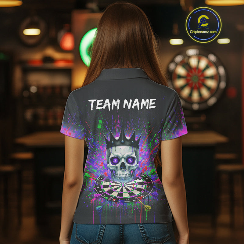 Custom Purple Crown Skull Colorful Dripping Dartboard Women Darts Polo Shirt Dart Jerseys NYN1827
