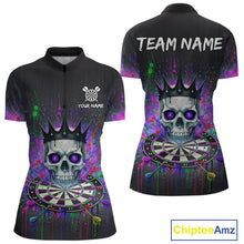 Load image into Gallery viewer, Custom Purple Crown Skull Colorful Dripping Dartboard Women Darts Quarter-Zip Shirt Dart Jerseys NYN1827