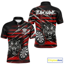 Load image into Gallery viewer, Red Grunge Grey Smoke Tiger Dartboard Custom Dart Polo Shirt Men Dart League Jerseys NYN2087