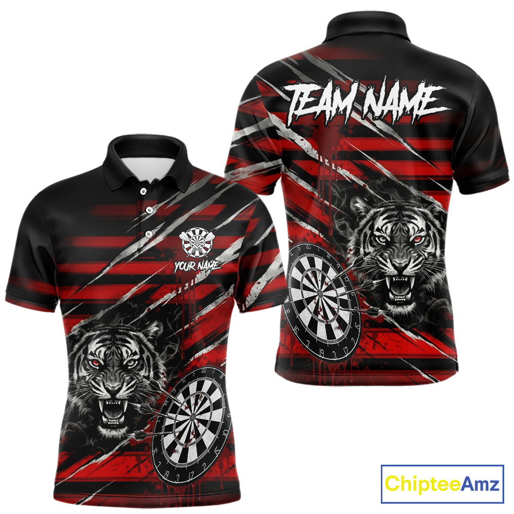 Red Grunge Grey Smoke Tiger Dartboard Custom Dart Polo Shirt Men Dart League Jerseys NYN2087