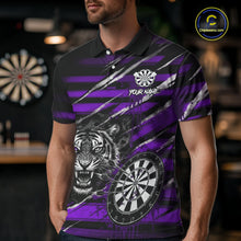 Load image into Gallery viewer, Purple Grunge Grey Smoke Tiger Dartboard Custom Dart Polo Shirt Men Dart League Jerseys NYN2088
