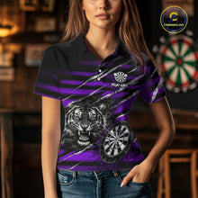 Load image into Gallery viewer, Purple Grunge Grey Smoke Tiger Dartboard Custom Dart Polo Shirt Women Dart League Jerseys NYN2088