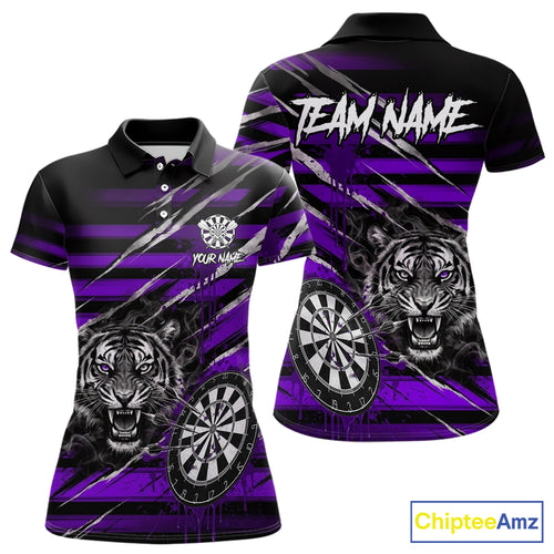 Purple Grunge Grey Smoke Tiger Dartboard Custom Dart Polo Shirt Women Dart League Jerseys NYN2088