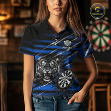 Load image into Gallery viewer, Blue Grunge Grey Smoke Tiger Dartboard Custom Dart Polo Shirt Women Dart League Jerseys NYN2089