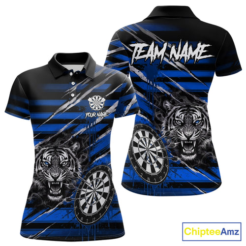Blue Grunge Grey Smoke Tiger Dartboard Custom Dart Polo Shirt Women Dart League Jerseys NYN2089