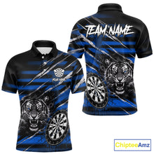 Load image into Gallery viewer, Blue Grunge Grey Smoke Tiger Dartboard Custom Dart Polo Shirt Men Dart League Jerseys NYN2089