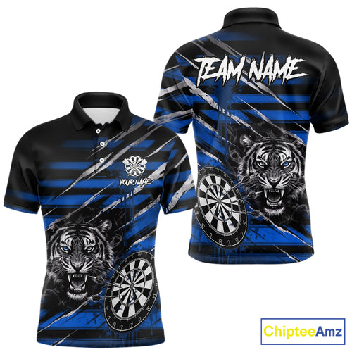 Blue Grunge Grey Smoke Tiger Dartboard Custom Dart Polo Shirt Men Dart League Jerseys NYN2089