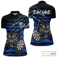 Load image into Gallery viewer, Blue Grunge Grey Smoke Tiger Dartboard Custom Dart Quarter-Zip Shirt Women Dart League Jerseys NYN2089