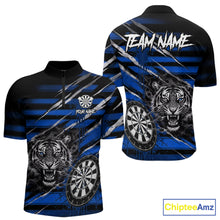 Load image into Gallery viewer, Blue Grunge Grey Smoke Tiger Dartboard Custom Dart Quarter-Zip Shirt Men Dart League Jerseys NYN2089