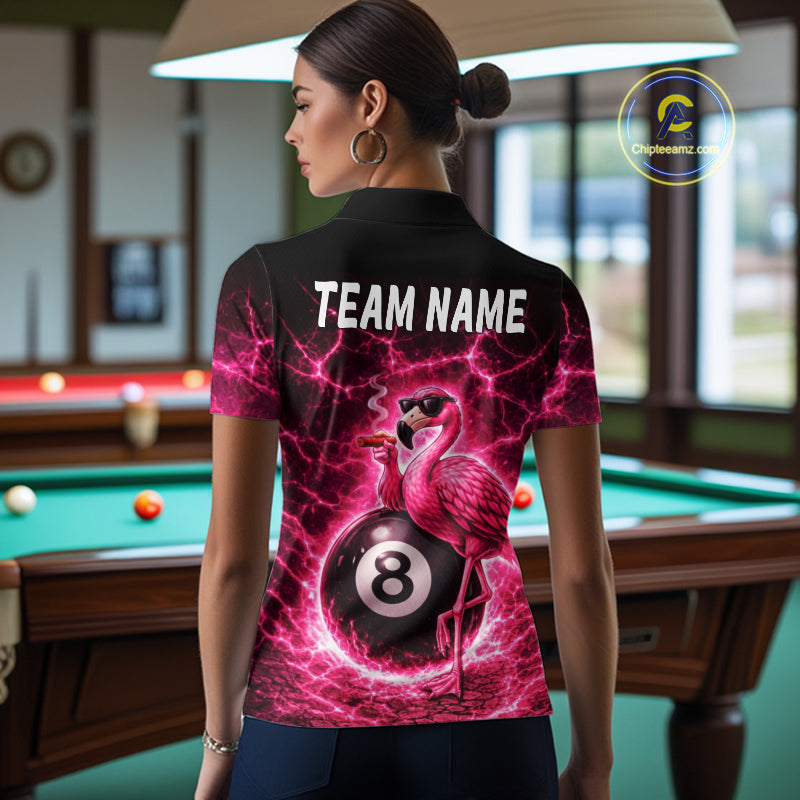 Thunder Pink Funny Flamingo Smokes Pool 8 Ball Women Billiard Shirt Custom Ball Billiard Team Attire NYN2612