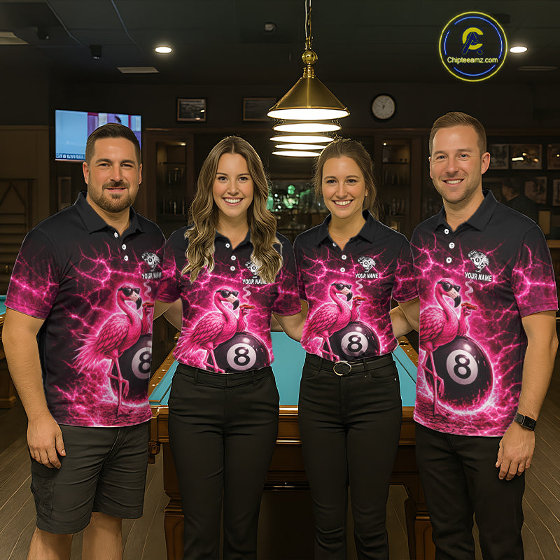 Thunder Pink Funny Flamingo Smokes Pool 8 Ball Women Billiard Shirt Custom Ball Billiard Team Attire NYN2612