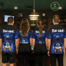 Load image into Gallery viewer, Blue Funny Lightning Shark Cheer Beers Pool 8 Ball Women Billiard Shirt Custom Ball Billiard Attire NYN2613