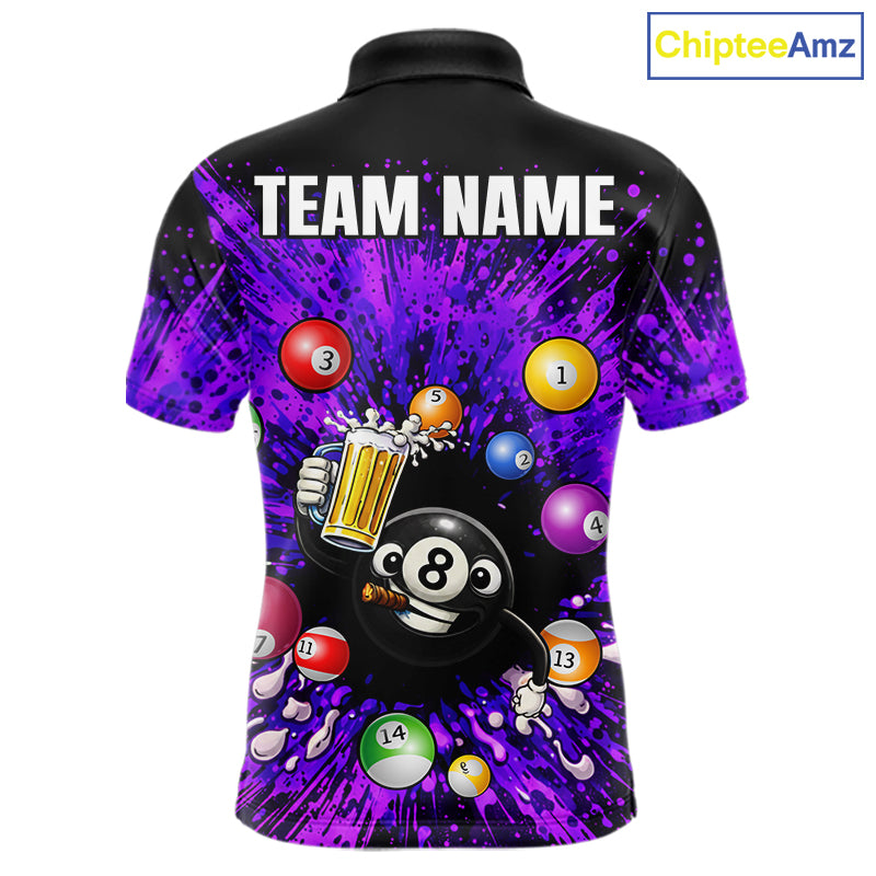 Purple Splatter Paint Pool 8 Ball Billiard Shirt For Men Custom Funny Beer 8 Ball Billiard Attire NYN2615