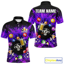 Load image into Gallery viewer, Purple Splatter Paint Pool 8 Ball Billiard Shirt For Men Custom Funny Beer 8 Ball Billiard Attire NYN2615