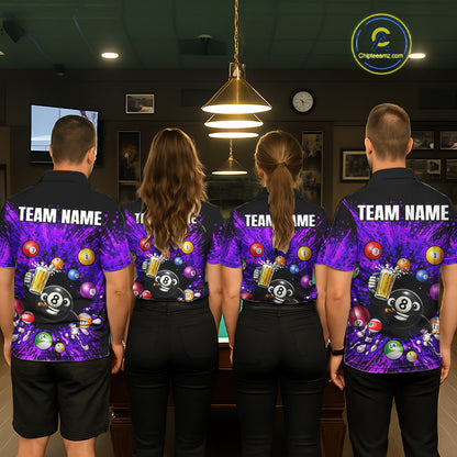Purple Splatter Paint Pool 8 Ball Billiard Shirt For Women Custom Funny Beer 8 Ball Billiard Attire NYN2615