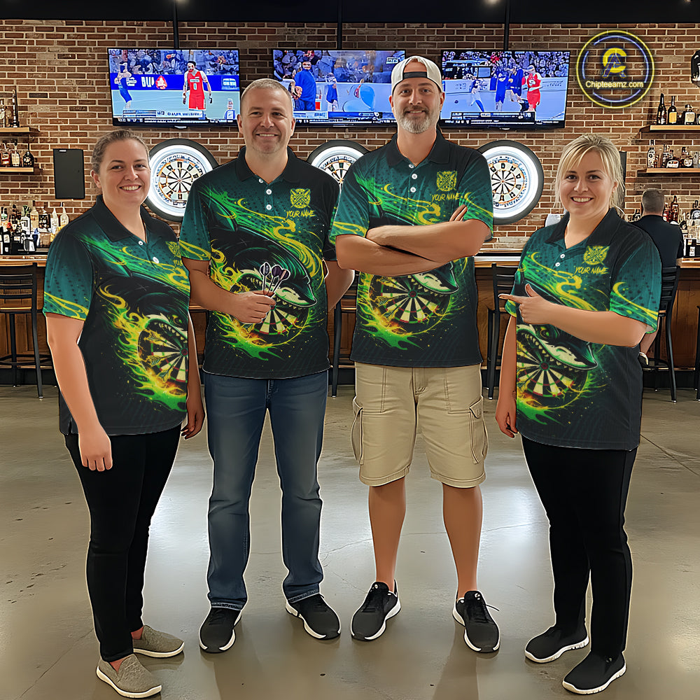 Green Splatter Paint Shark Dartboard & Arrow Women Darts Polo Shirt Custom Darts Team Jersey NYN2616