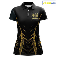 Load image into Gallery viewer, Personalized Black And Gold Wings Dart Arrow Women Darts Polo Shirt Custom Dart Team Jersey NYN2619