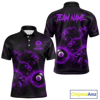 Horror Wolfs Purple Flames Smoke Pool 8 Ball Men Billiard Shirt Custom Ball Billiard Team Attire NYN2621