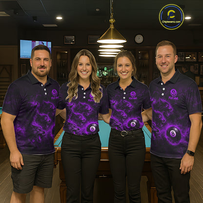 Horror Wolfs Purple Flames Smoke Pool 8 Ball Men Billiard Shirt Custom Ball Billiard Team Attire NYN2621