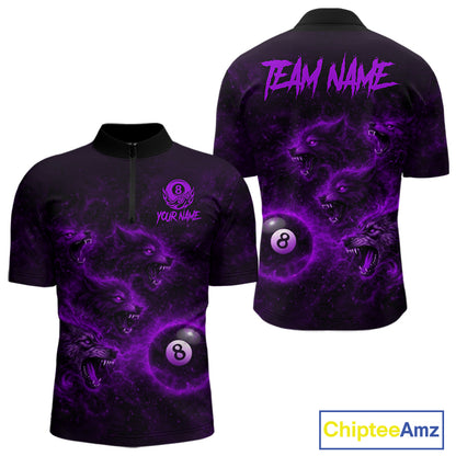 Horror Wolfs Purple Flames Smoke Pool 8 Ball Men Billiard Shirt Custom Ball Billiard Team Attire NYN2621
