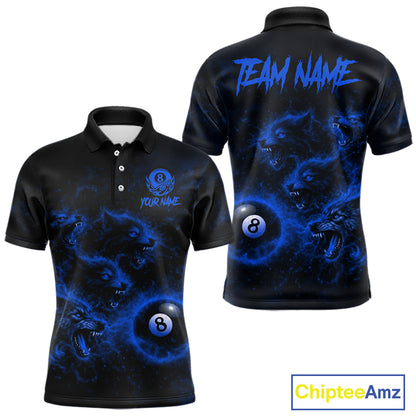 Horror Wolfs Blue Flames Smoke Pool 8 Ball Men Billiard Shirt Custom Ball Billiard Team Attire NYN2622