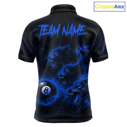 Horror Wolfs Blue Flames Smoke Pool 8 Ball Men Billiard Shirt Custom Ball Billiard Team Attire NYN2622