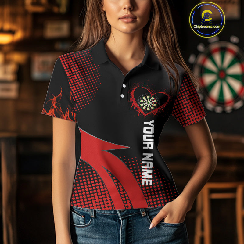 Red Dripping Heart Halftone Pattern Custom Dart Shirt For Women, Dart Team Jerseys NYN0219