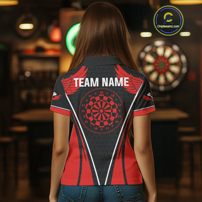 Halftone Pattern Dartboard Custom Red Dart Shirt For Women, Dart Team Jerseys NYN0225