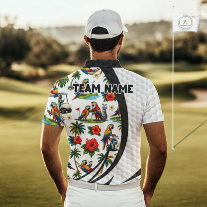 Tropical White And Black Golf Ball Polo Golf Shirts For Men Custom Parrot Golf Team Attire NYN3175