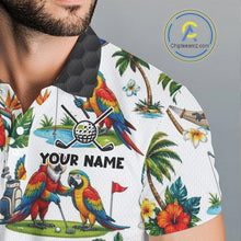 Load image into Gallery viewer, Tropical White And Black Golf Ball Polo Golf Shirts For Men Custom Parrot Golf Team Attire NYN3175