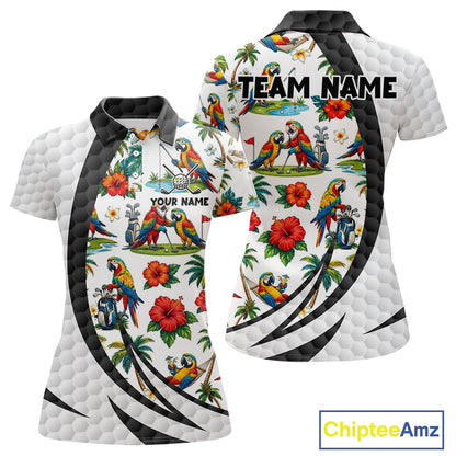 Tropical White And Black Golf Ball Polo Golf Shirts For Women Custom Parrot Golf Team Attire NYN3175