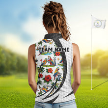 Load image into Gallery viewer, Tropical White And Black Golf Ball Sleeveless Polo Golf Shirts For Women Custom Parrot Golf Attire NYN3175