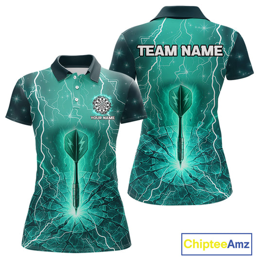 Turquoise Thunder Cracked Dartboard Women's Darts Shirt - Custom Name For Players NYN0423