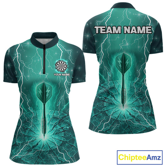 Turquoise Thunder Cracked Dartboard Women's Darts Shirt - Custom Name For Players NYN0423