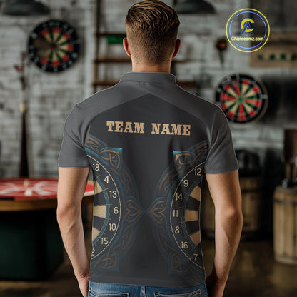 Vintage Blue Gold Celtic Dartboard Men's Darts Shirt - Custom Name For Players NYN0424