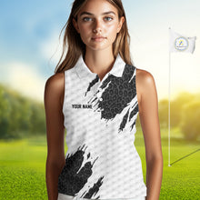 Load image into Gallery viewer, Black Leopard Pattern Womens Golf Sleeveless Polo Shirt Custom White Golf Ball Golf Team Outfits NYN3393