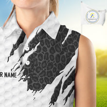 Load image into Gallery viewer, Black Leopard Pattern Womens Golf Sleeveless Polo Shirt Custom White Golf Ball Golf Team Outfits NYN3393