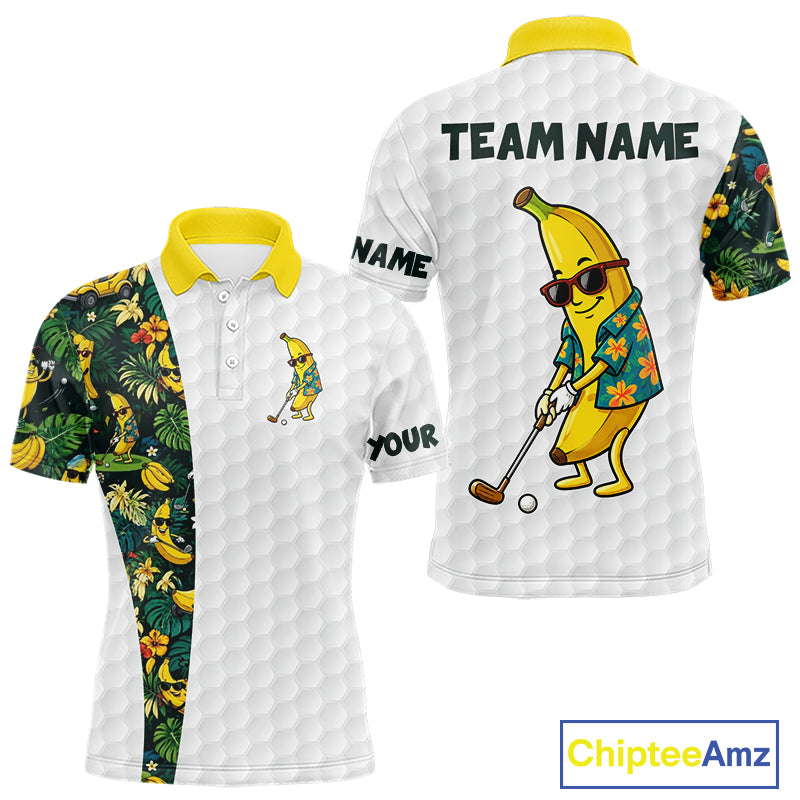 Custom Banaba Golfer Golf Ball Team Attire Tropical Monstera Golf Polo Golf Shirts For Men NYN3178